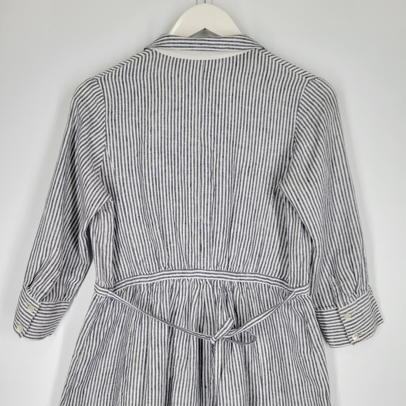 NIMES 100% Linen Shirt Dress Sz Medium Blue White Stripe Nautical Cottage - Picture 6 of 8